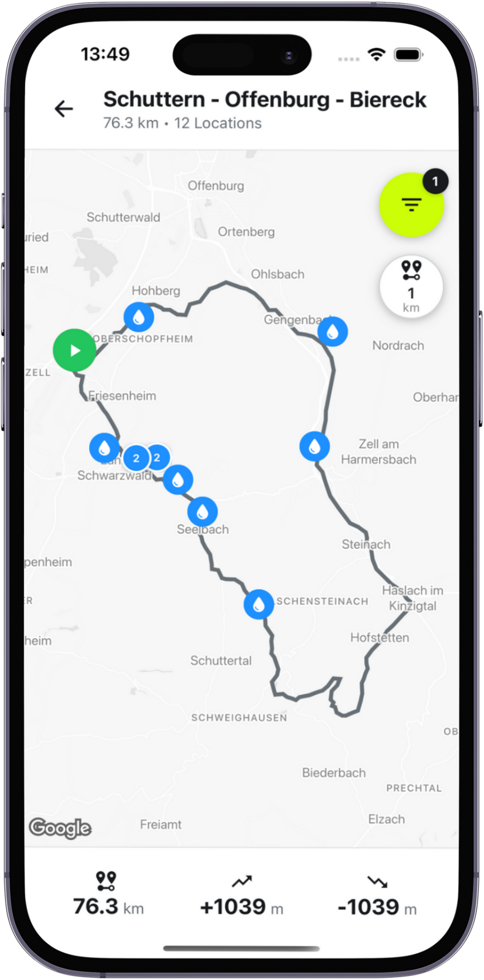 Orte entlang deiner Route
